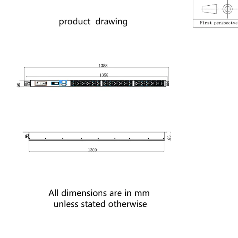 PDU gắn tủ rack dạng đứng 3 pha có công tắc và bộ ngắt mạch, 18 ổ cắm C19