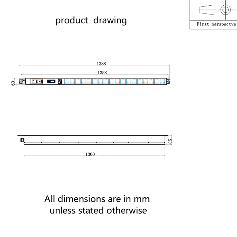 PDU gắn tủ rack dạng đứng có công tắc, bộ ngắt mạch và chống sét lan truyền, 18 ổ cắm chuẩn Nam Phi
