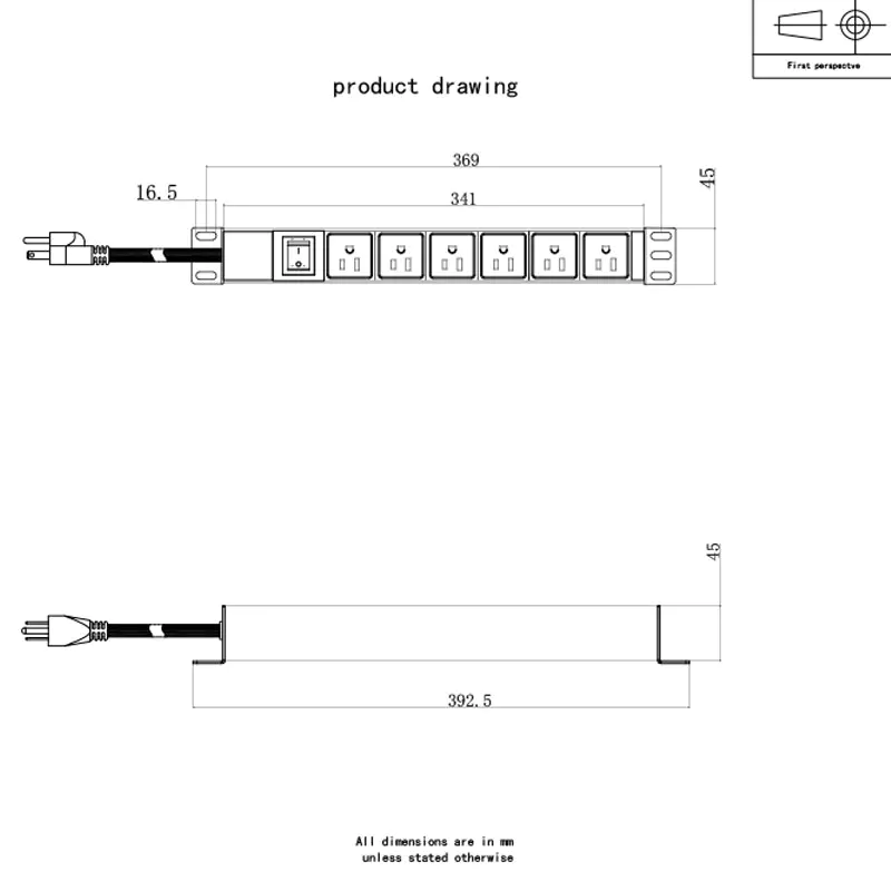 PDU gắn tủ rack nằm ngang 1U có công tắc, 6 ổ cắm chuẩn Mỹ